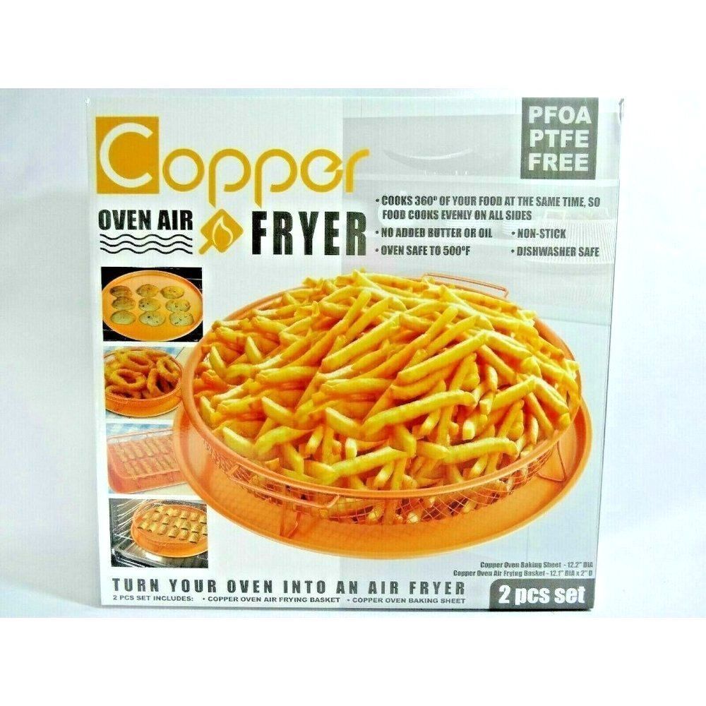 Copper Oven Air Fryer Baking Sheet Non-Stick Circular Crisper Cooking Tray 2-Pc
